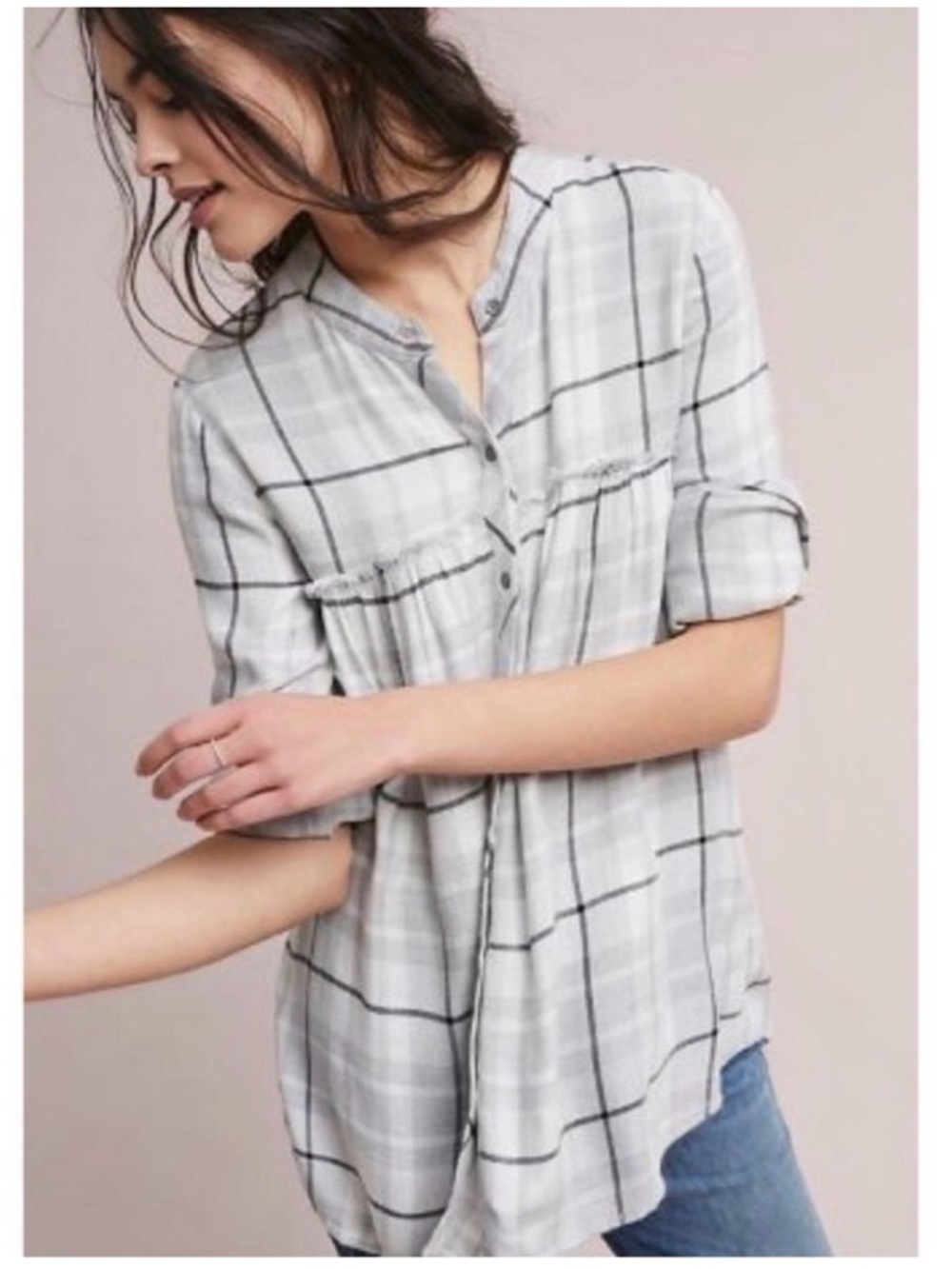Anthropologie Cloth & Stone Women’s Gray Checkered Button-Down Size Medium